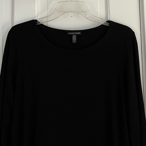 Eileen Fisher Black Jersey Knit Long Sleeve Shift Dress size M Minimalist - Picture 3 of 14